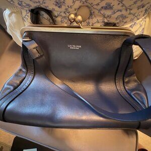 Lia Numa Italian Kiss Lock Navy Handbag